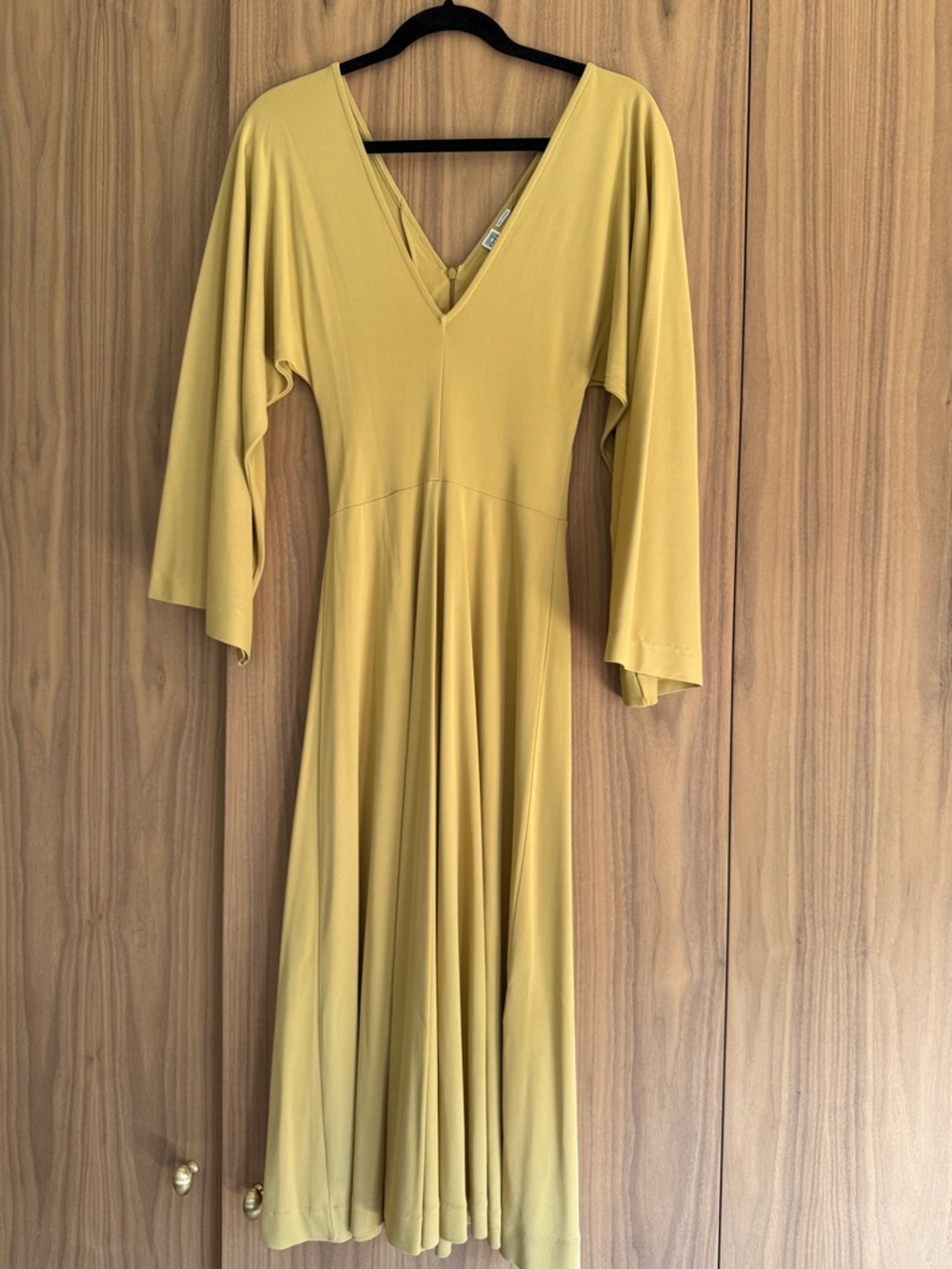 Toteme Flowing Mustard Midi Dress with V-Neck sz S